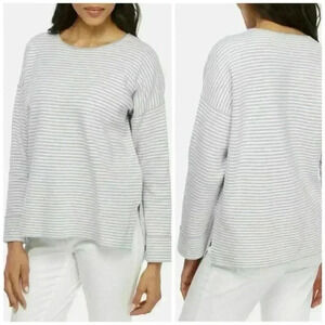 Eileen Fisher Striped 70% Organic Cotton/Silk Sweater Size Medium